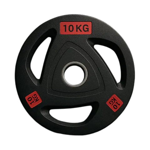 Par de discos olímpicos grip de 10 kg engomados con tomada