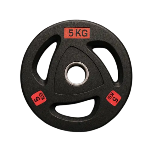 Par de discos olímpicos grip de 5 kg engomados con tomada