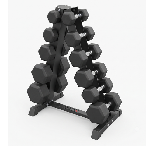Set de 6 pares de mancuernas hexagonales de 2 a 12 kg con rack