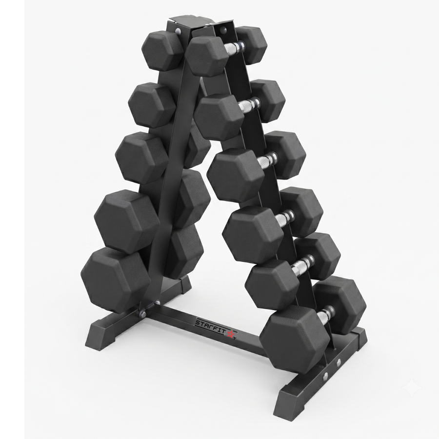 Set de 6 pares de mancuernas hexagonales de 2 a 12 kg con rack