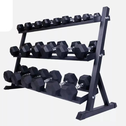 Set de rack con 10 pares de mancuernas hexagonales