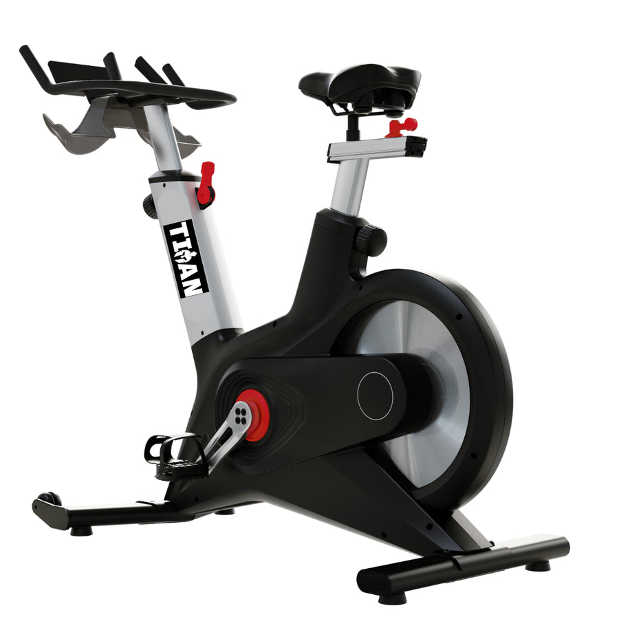 Bicicleta de spinning TITAN Fitness comercial con sillín anatómico