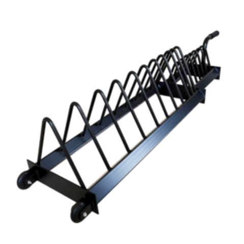 Rack metálico con 12 soportes para discos olímpicos y bumper